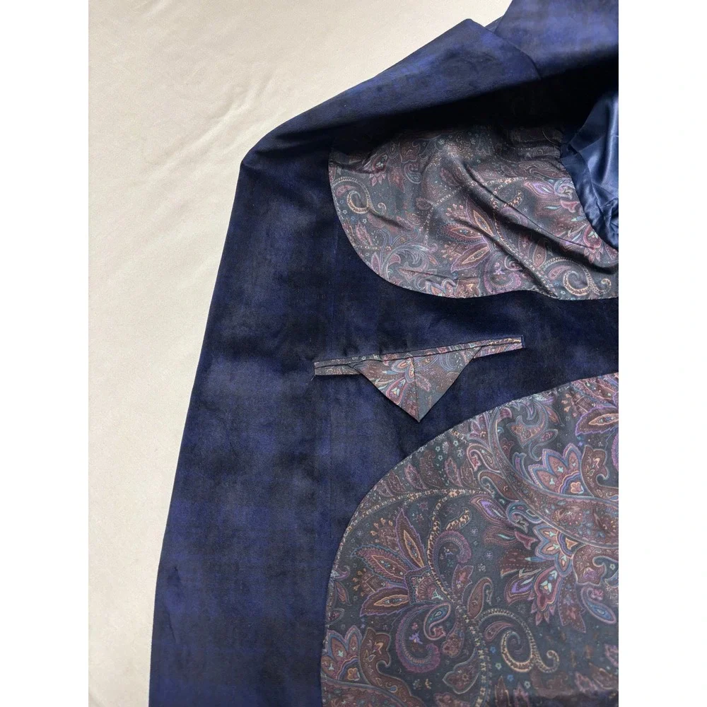 Lauren Ralph Lauren Mens 50R Navy Blue Velvet  Blazer Paisley Lining Coat